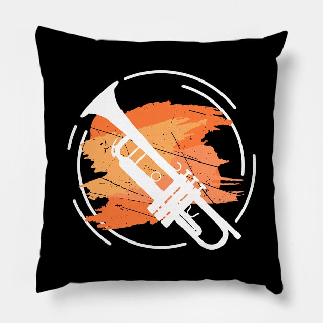 Trumpet Jazz Gift Musical Instrument Vintage Pillow by AlleyField