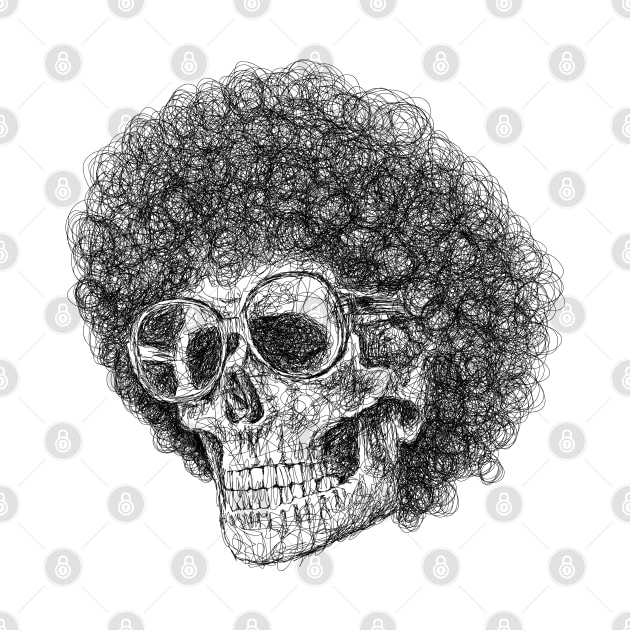 Cute skull with afro hair wearing glasses drawing with scribble art by KondeHipe