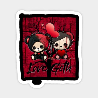 Love Goth Duo Cute Teddy Bears With Hearts Magnet