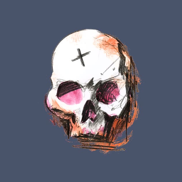 Skull Pencil and Watercolor Painting - Grunge Look by KalebLechowsk