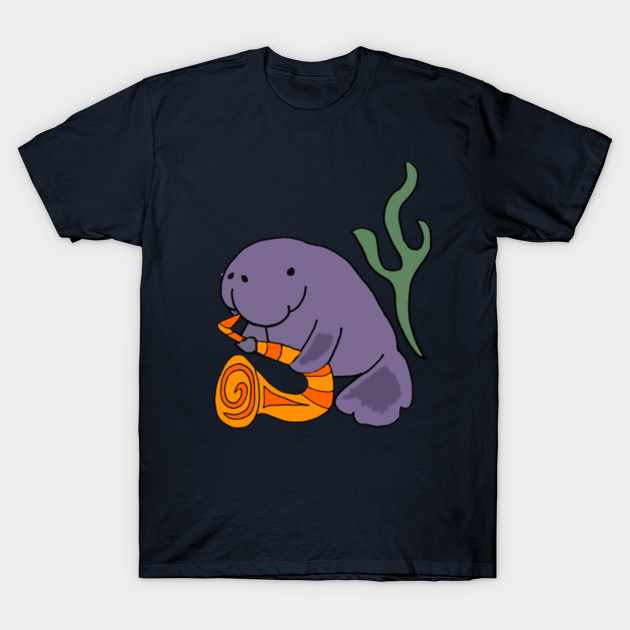 Cool Manatee Playing Saxophone Cartoon - Manatee - T-Shirt