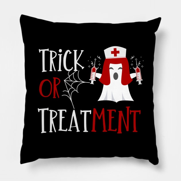 Trick or treatment funny Nurse Halloween ghost in Nurse hat design Pillow by BlueLightDesign