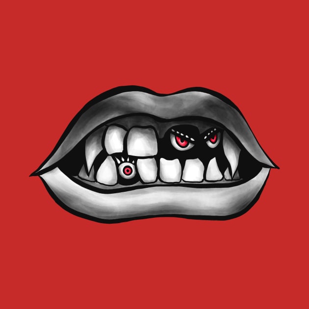 Vampire Mouth With Fangs And Evil Creatures by Boriana Giormova