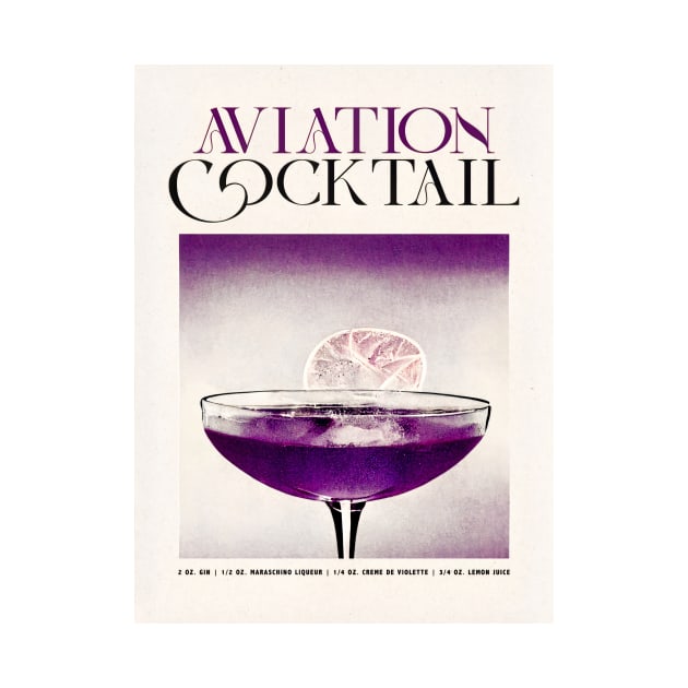 Aviation Cocktail Retro Poster Violet Risograph Bar Prints, Vintage Drinks, Recipe, Wall Art by BetterManufaktur