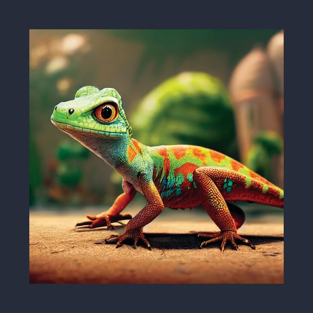 Brightly Coloured Lizard in the Desert by Geminiartstudio