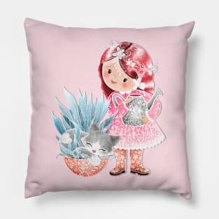 Strawberry Blonde Kitsch Cat Lady Pillow