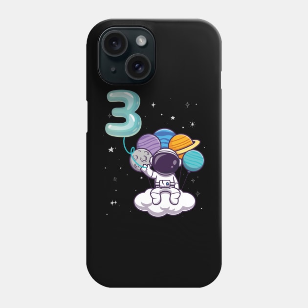 Kids Turning 3 Year Old Birthday Gift Boy Astronaut 3rd Bday Girl Phone Case by Kawaii_Tees