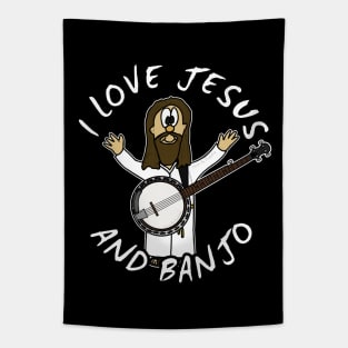 I Love Jesus And Banjo Christian Worship Funny Tapestry