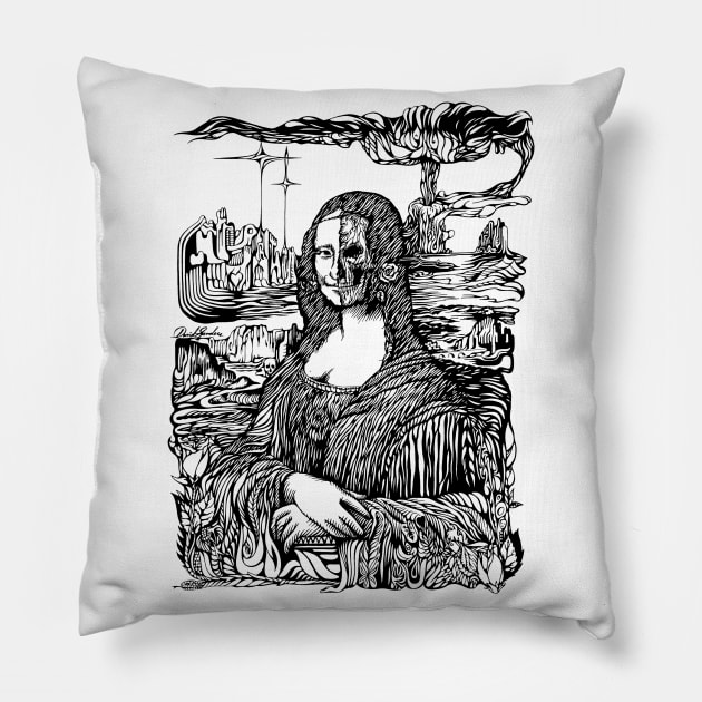 Psychedelic Mona Lisa drawing Pillow by sandersart