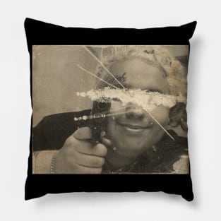 Fat Nick Smiling Holding Gun Pillow