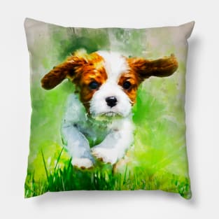 Cavalier King Charles Spaniel puppy watercolor Pillow