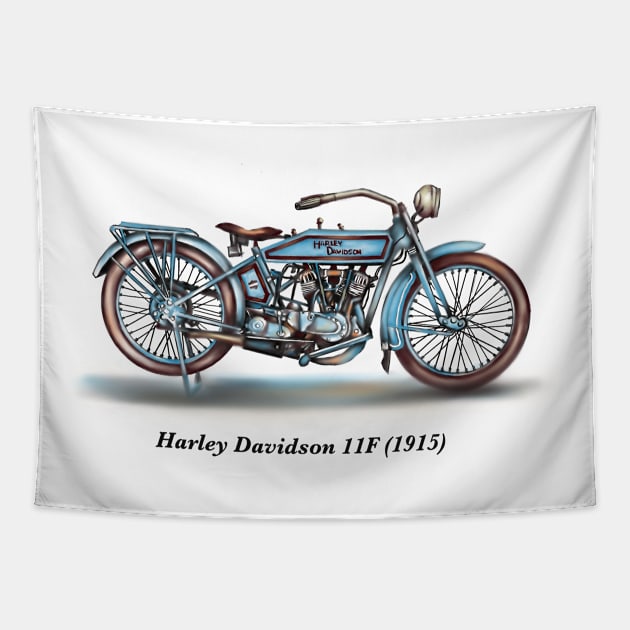 Drawing of Vintage Classic Motorbike HD 11F 1915 Tapestry by Roza@Artpage