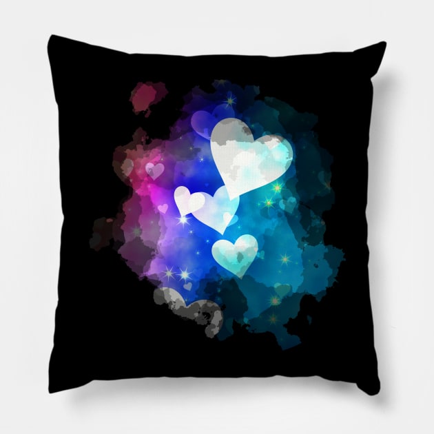 Watercolour Dreamy Hearts in Pink Blue and Aqua Pillow by Kylie Paul