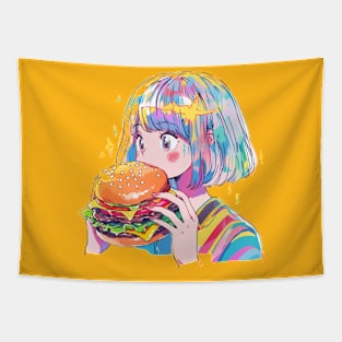 Burger Lover Girl Original Illustration art graphic T-Shirt Tapestry