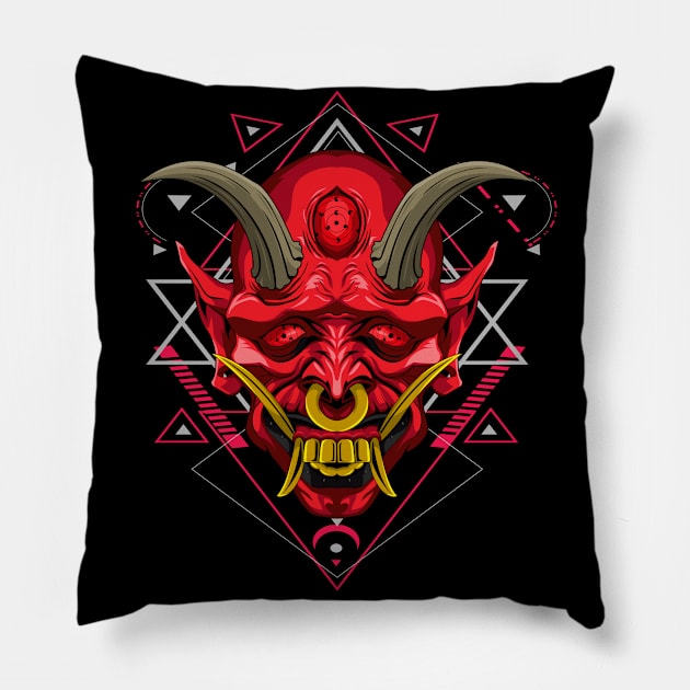 blood oni yokai mask Pillow by SHINIGAMII