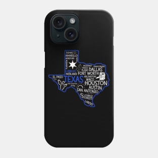 Lubbock Texas cute map Houston San Antonio Dallas Austin Fort Worth El Paso Phone Case