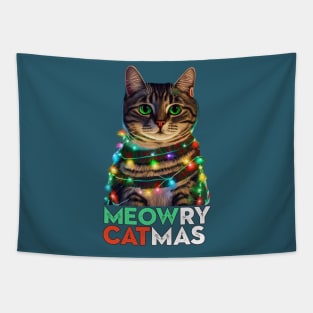 Meowry Catmas - Cat in Christmas Lights Tapestry