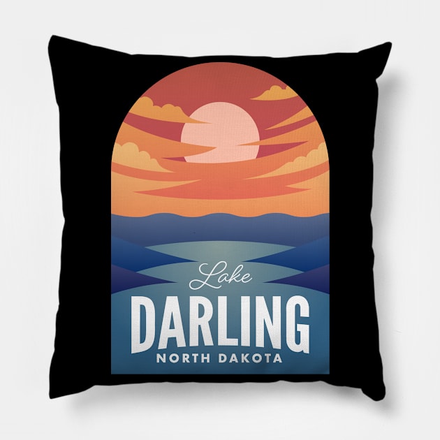 Lake Darling ND Retro Sunset Pillow by HalpinDesign