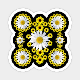 Daisies Blossom and Blooming Sunflowers Floral Pattern Magnet