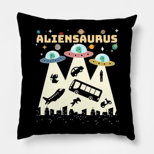 Aliensaurus Funny Astronaut Dinosaur in UFOs Unite to Clean Up the Planet Pillow