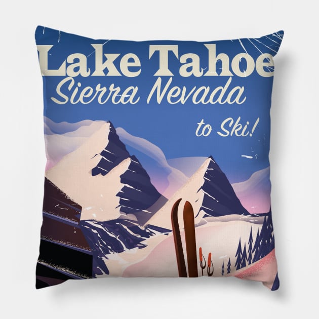 Lake Tahoe Sierra Nevada Ski Pillow by nickemporium1