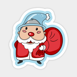 Santa Claus Wearing A Transparent Blue Hat Magnet