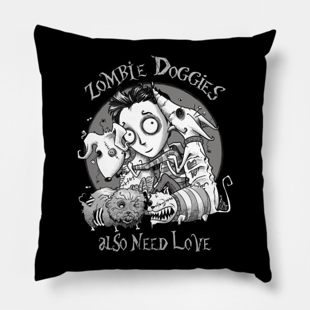 Zombie Doggies also need love Pillow by saqman