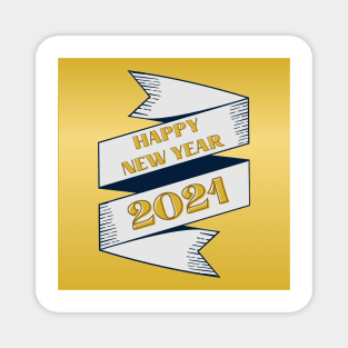 happy new year 2021 holiday retro vintage theme blue gold yellow banner pattern Magnet