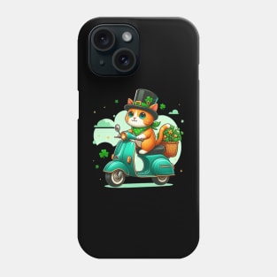 Celebrate St Patricks Day Day with a cute and colorful Cat on a Motorcycle design Phone Case