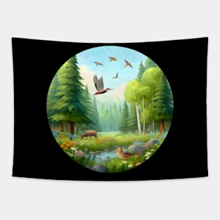 Low Poly Spring Forest Tapestry