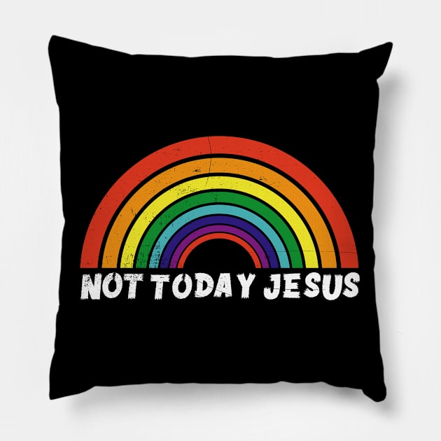 Not Today Jesus Atheist Satanic Funny Gift Idea Pillow by dconciente