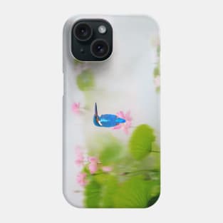 Kingfisher Bird on Pink Lotus Phone Case