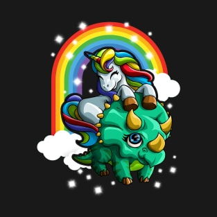 Unicorn Riding Triceratops Cute Dinosaur Rainbow Magical T-Shirt