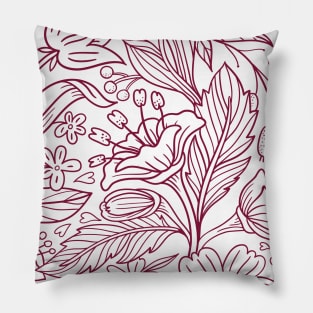 Maroon Floral Outline Print Pillow