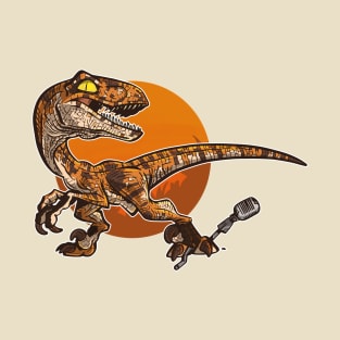 Podcasting Velociraptor with Circle Background T-Shirt