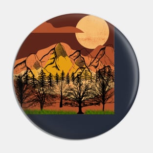 Organic Textured Collage of Trees, Mountains and Moon Pin