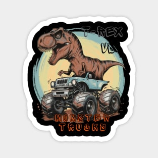 T-REX VS Monster Trucks" Boys and Girls Gift T-Shirt Magnet