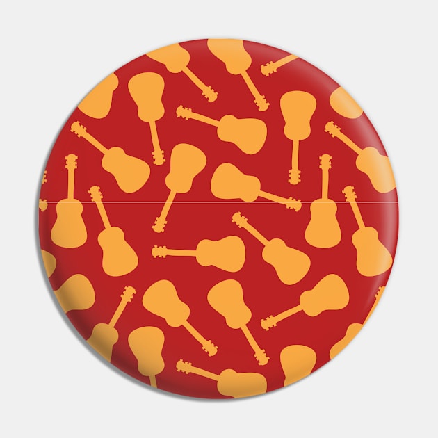 Guitar silhouettes orange yellow on a red background. Ukulele pattern. Pin by Sandra Hutter Designs