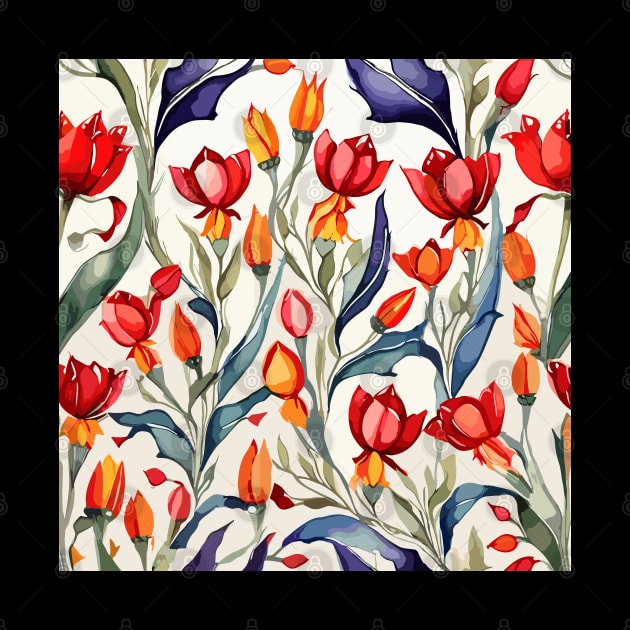 Red Orange Turkish Tulips Ottoman Pattern by Siha Arts