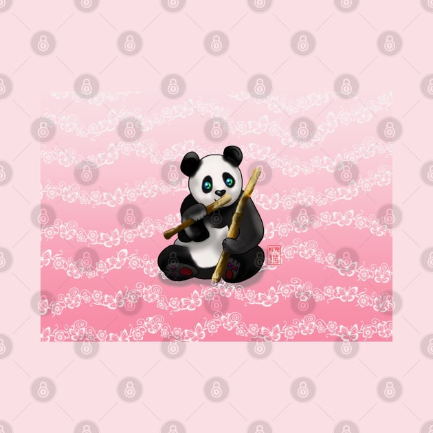 Cute panda with bamboo stalks on a pink background by cuisinecat