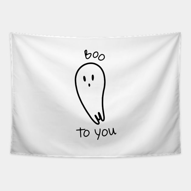 Boo to You - Black and white ghost illustration and funny quote Tapestry by Claudia Orengo from heartmade.es