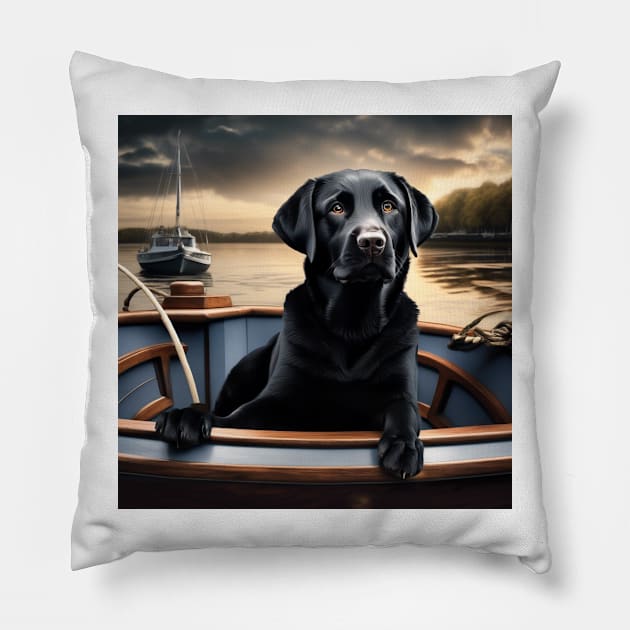 Black Lab on a Boat Pillow by AnchoredK9s