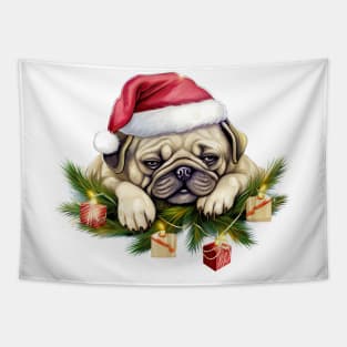 Lazy Pug Dog at Christmas Tapestry