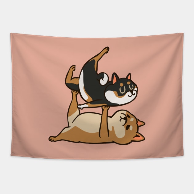 Acroyoga Shiba Inu Tapestry by huebucket