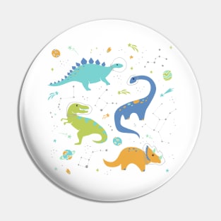 Space Dinosaurs in Orange + Blue Pin