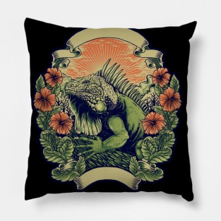 Iguana colorful vintage retro design Pillow