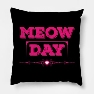 International Cat Day Pink Pillow