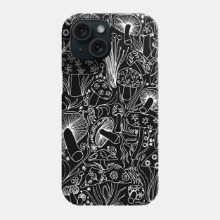 Hand Drawn Mushrooms (white ink) Phone Case