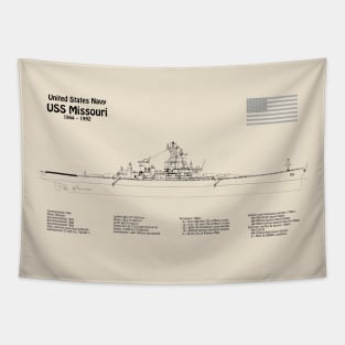 USS Missouri bb-63. World War II Battleship - SDpng Tapestry