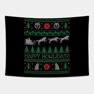 Funny Christmas Wolves Wolf Lover Ugly Christmas Sweater Tapestry